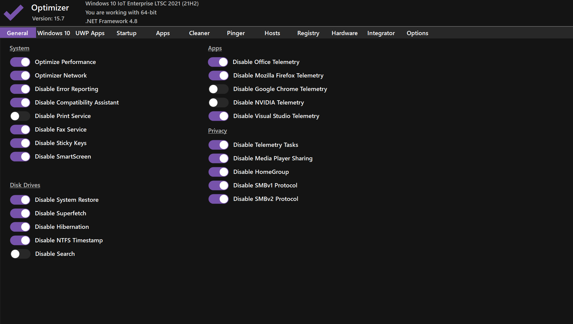 Hellzerg Optimizer Interface - Windows 11 Gaming Tweaks